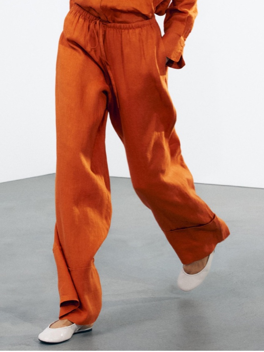 ZARA Rust Orange Linen Wide-Leg Pants & Shirt Set